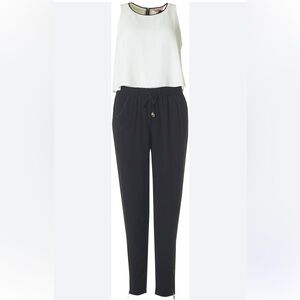 Ted baker heidy draped top black and white elastic waist jumpsuit